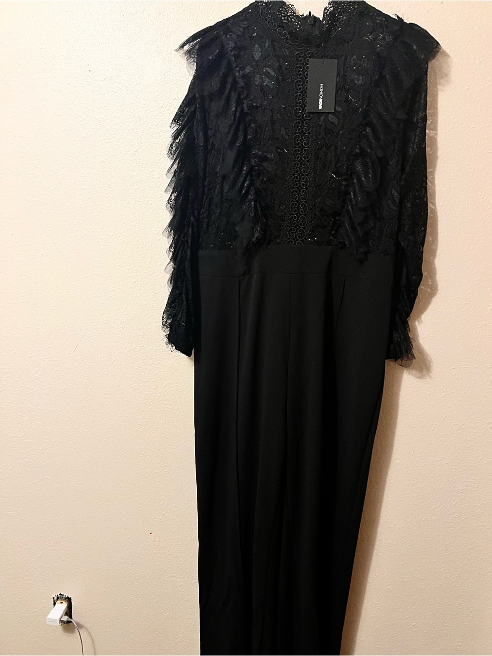 Fashion Nova Black Lace Fringe Jumpsuit